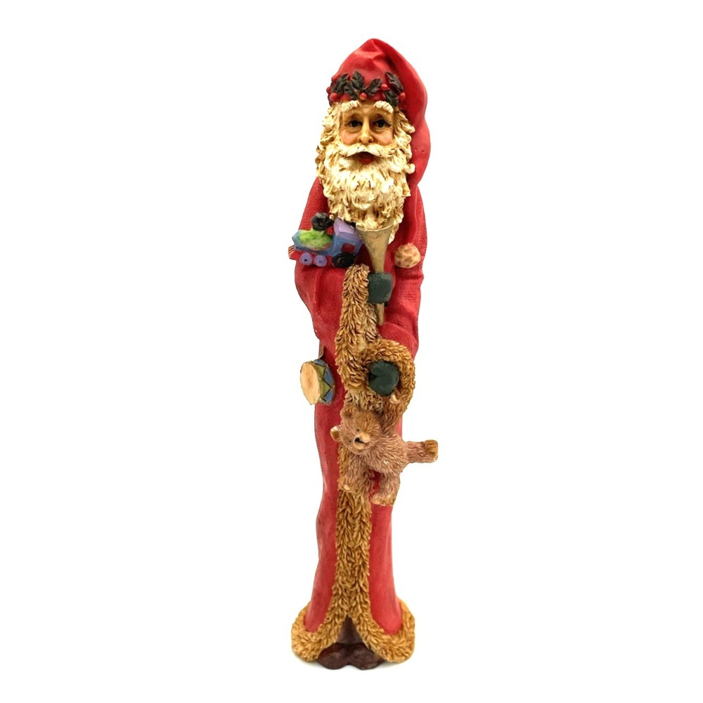 Vtg Resin Santa Figurine Carrying Toys 9" H Slender Christmas Holiday Seasonal
